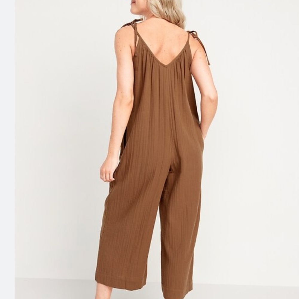 Tie-Shoulder Cropped cotton gauze Jumpsuit. 3x BNWT